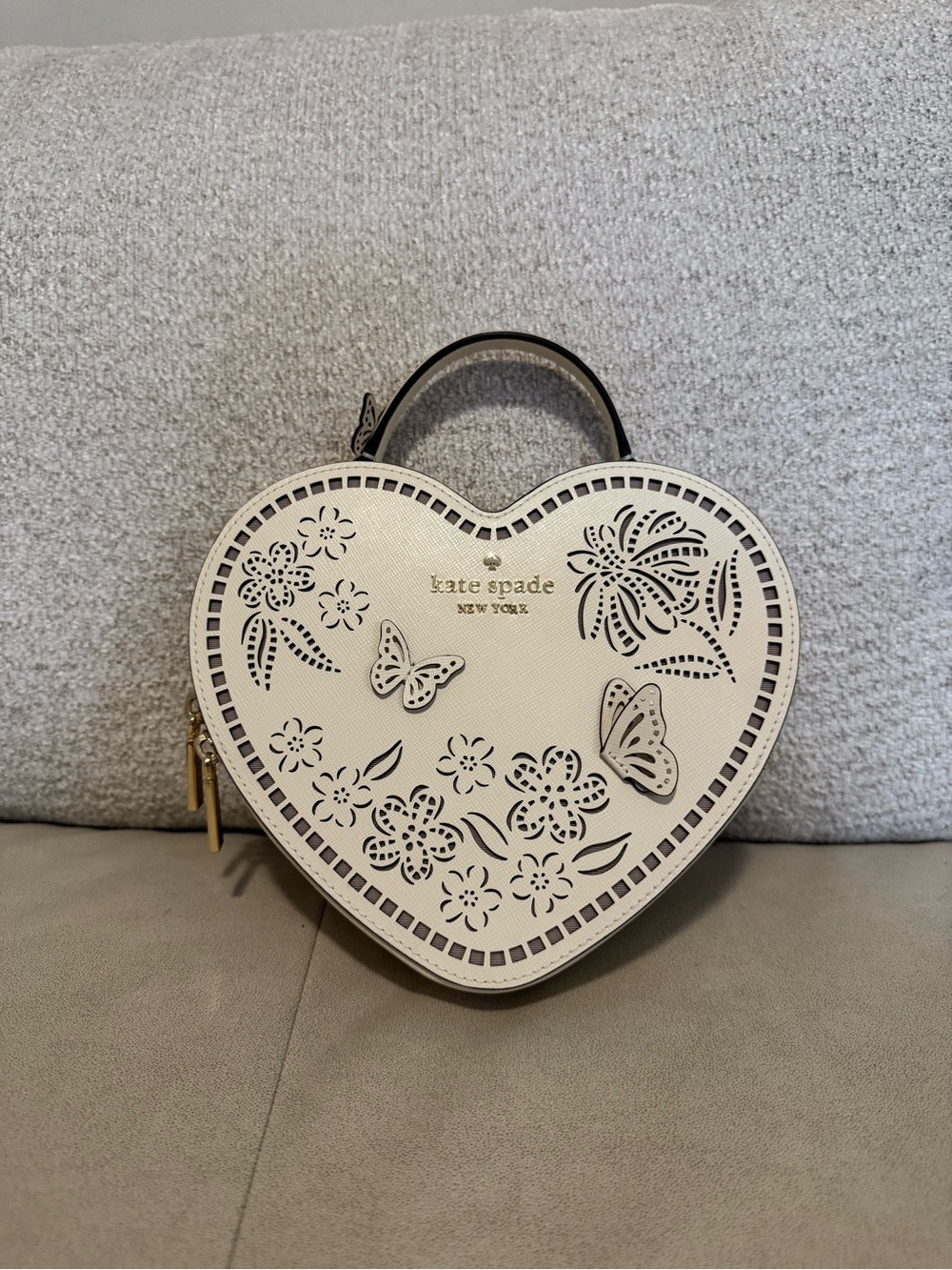 Kate Spade Love Shack Perforated Heart Crossbody Butterfly Purse Meringue KL039